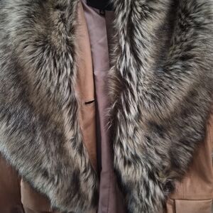 Talbots Tan Teddy Jacket with Faux Fur Collar